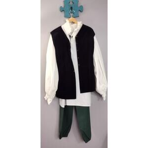 Mens Renaissance Faire Tunic Pants Vest Full Outfit Medieval Costume 3pc LARP
